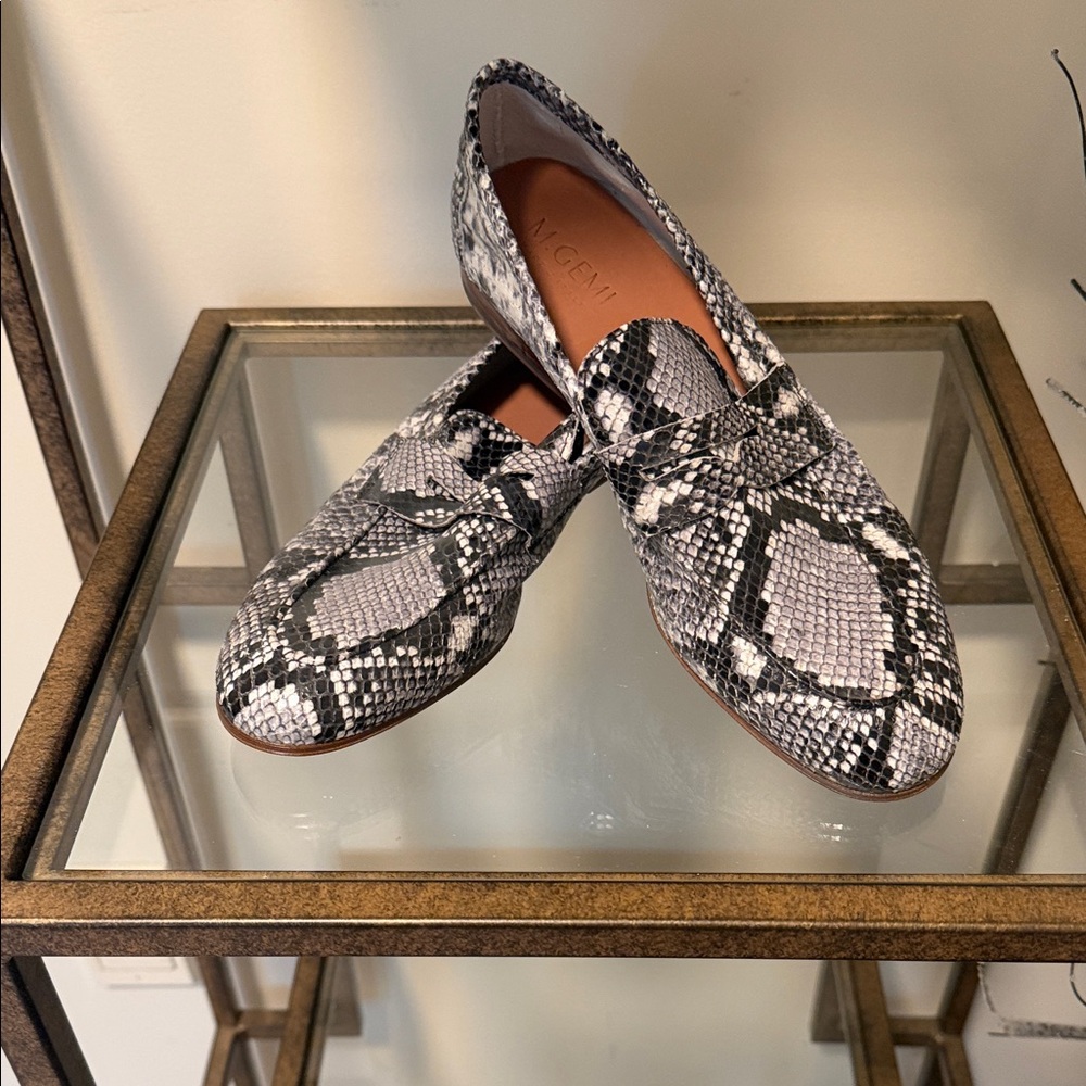 Snake-Embossed Penny Loafers in Black and White
